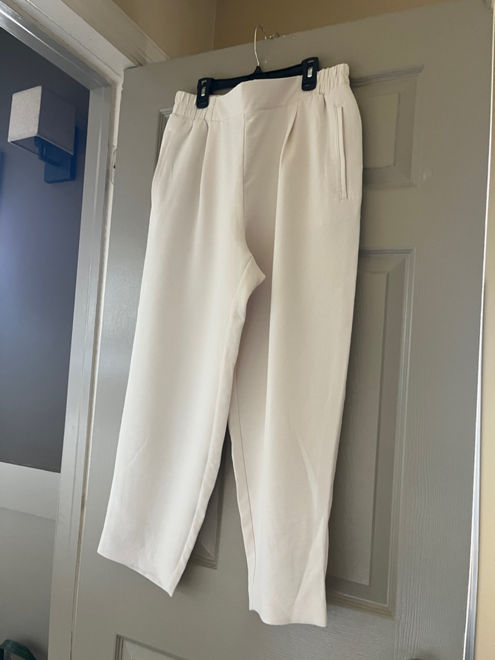 Cream High-Waist Tapered Pants